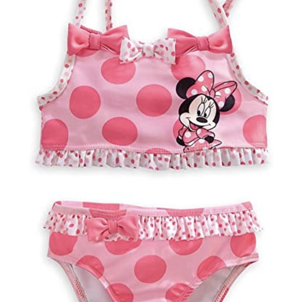 NEW-Disney Store Girls Minnie Mouse Dots with Bows 2-Piece Swimsuit size 2T